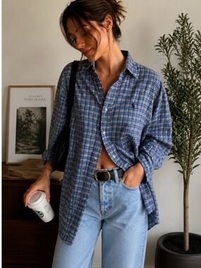 Ralph Lauren Blue Plaid Button-Up Shirt | Oversized Fit